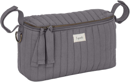 3 Sprouts Universal Quilted Stroller Organizer with Cup Holder and Zip Top - Durable Caddy Accessory with Storage - Shoulder Strap Converts Organizer to Small Diaper Bag - Gray