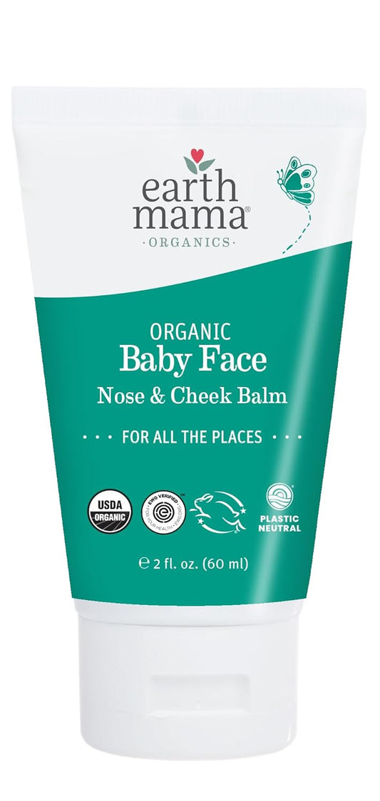 Earth Mama Organic Baby Face Nose & Cheek Balm | Moisturizer with Calendula Oil for Dry Skin Care, Natural Petroleum Jelly Alternative (2-Fluid Ounce, 2-Pack)