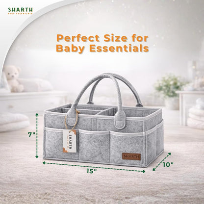 Sharth Baby Diaper Caddy Organizer with Handle, Baby Shower Gifts Basket Bag, Registry Search Must Haves Items, Nursery Storage Organizer for Newborn Girl Boy, Car Diaper Caddy (Gray)