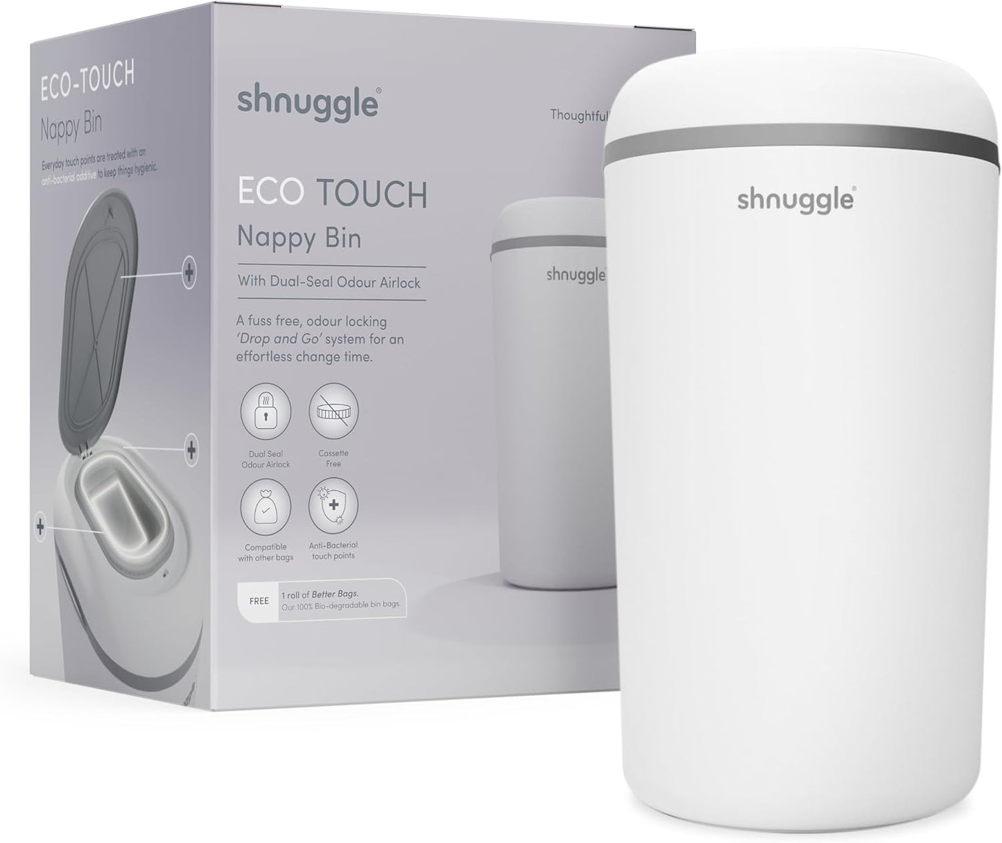 Shnuggle Better Bag Diaper Pail Liners - 30 Count (2 Packs of 15) - Plant-Based Refill Bags - Compatible with Shnuggle Eco-Touch Pail