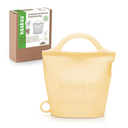 Haakaa On-The-Go Silicone Microwave Steam Sterilizer Bags for Travel, 40oz/1250ml Reusable Silicone Steaming Bags for Baby Bottles, Breast Pump, Accessories, Pacifiers, Teethers,Grey/1PC