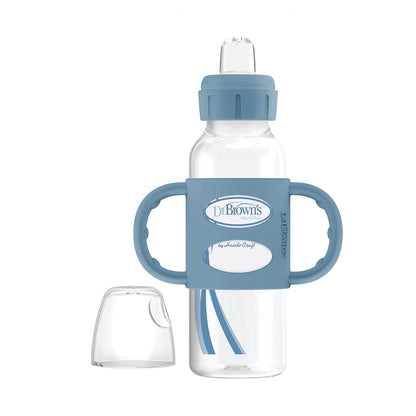 Dr. Brown's Milestones Narrow Sippy Spout Bottle with 100% Silicone, Easy-Grip Handles and Soft Sippy Spout, 8oz/250mL, Light Pink and Ecru, 2-Pack, 6m+