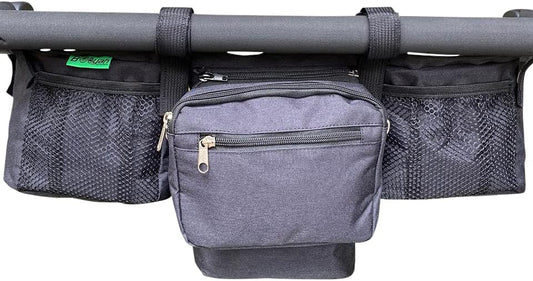 Double Stroller Organizer for Bob Duallie and Baby Jogger City Mini GT With Purse and Insulated Pocket.