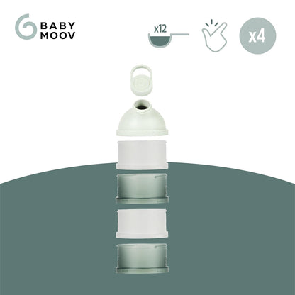 Babymoov Babydose Formula Dispenser On-the-Go, BPA-Free Baby Formula and Snack Container, Travel Essential, 4 Airtight Compartments, XL Capacity, Ergonomic, Dishwasher-Safe, Made in France, Green