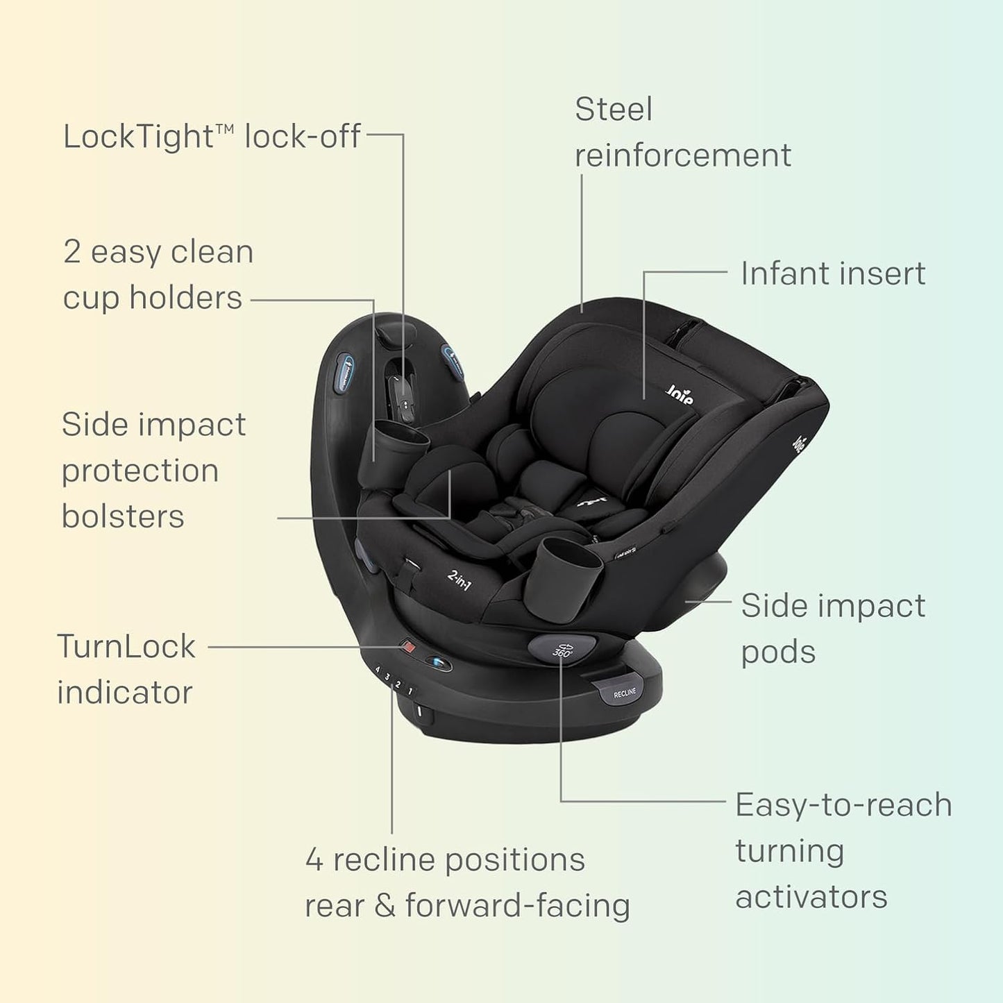 Chili Spin SI Rotating 2-in-1 Convertible Car Seat, Rear and Forward-Facing, No-Rethread Harness, Tested for Safety Standards (Mocha)