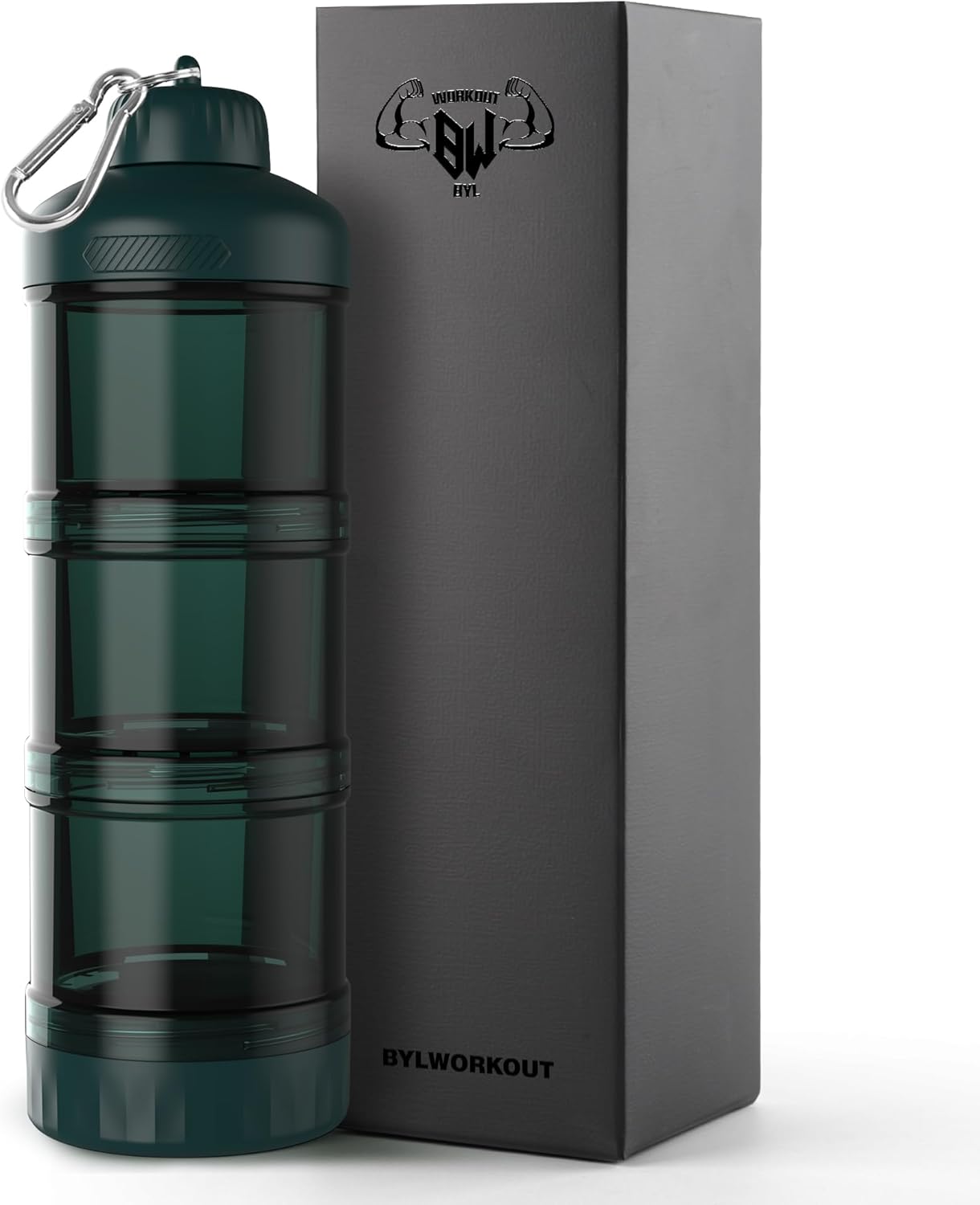 BYLWORKOUT 3-Layer Protein Powder Travel Container with Funnel and Keychain | Portable Food Storage Organizer for Gym, Fitness, Kitchen, Camping, Hiking, and Travel (Ink Blue)