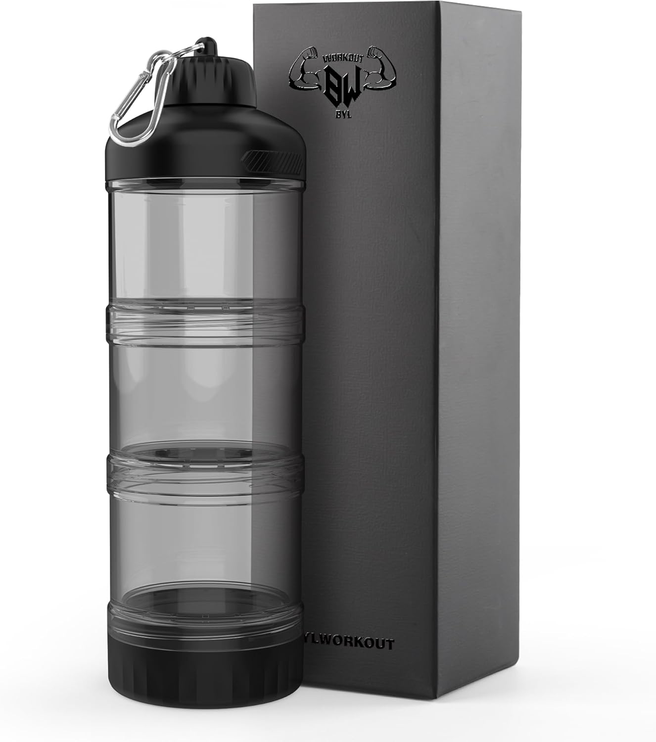 BYLWORKOUT 3-Layer Protein Powder Travel Container with Funnel and Keychain | Portable Food Storage Organizer for Gym, Fitness, Kitchen, Camping, Hiking, and Travel (Ink Blue)