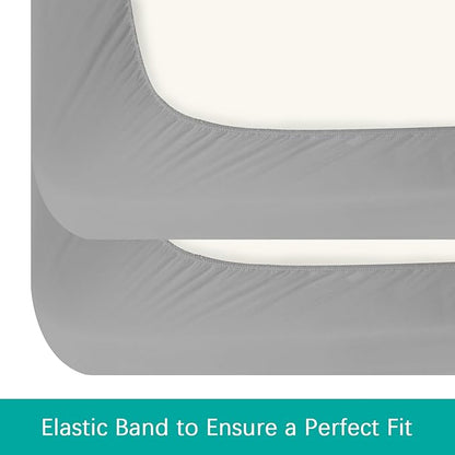 Crib Sheets Waterproof 2 Pack, Crib Mattress Protector, Toddler Fitted Crib Sheet Neutral, Ultra Soft & Breathable Toddler Bed Sheets for Boys and Girls, Grey