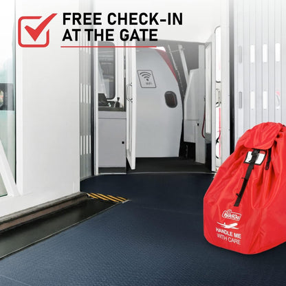 KiddiGo Car Seat Travel Bag for Airplane, Red, 33” H x 18” W x 18” D, Fits Most Standard Convertible, Booster & Infant Car Seats, Gate Check Universal Size Car Seat Cover, Easy Carry Design