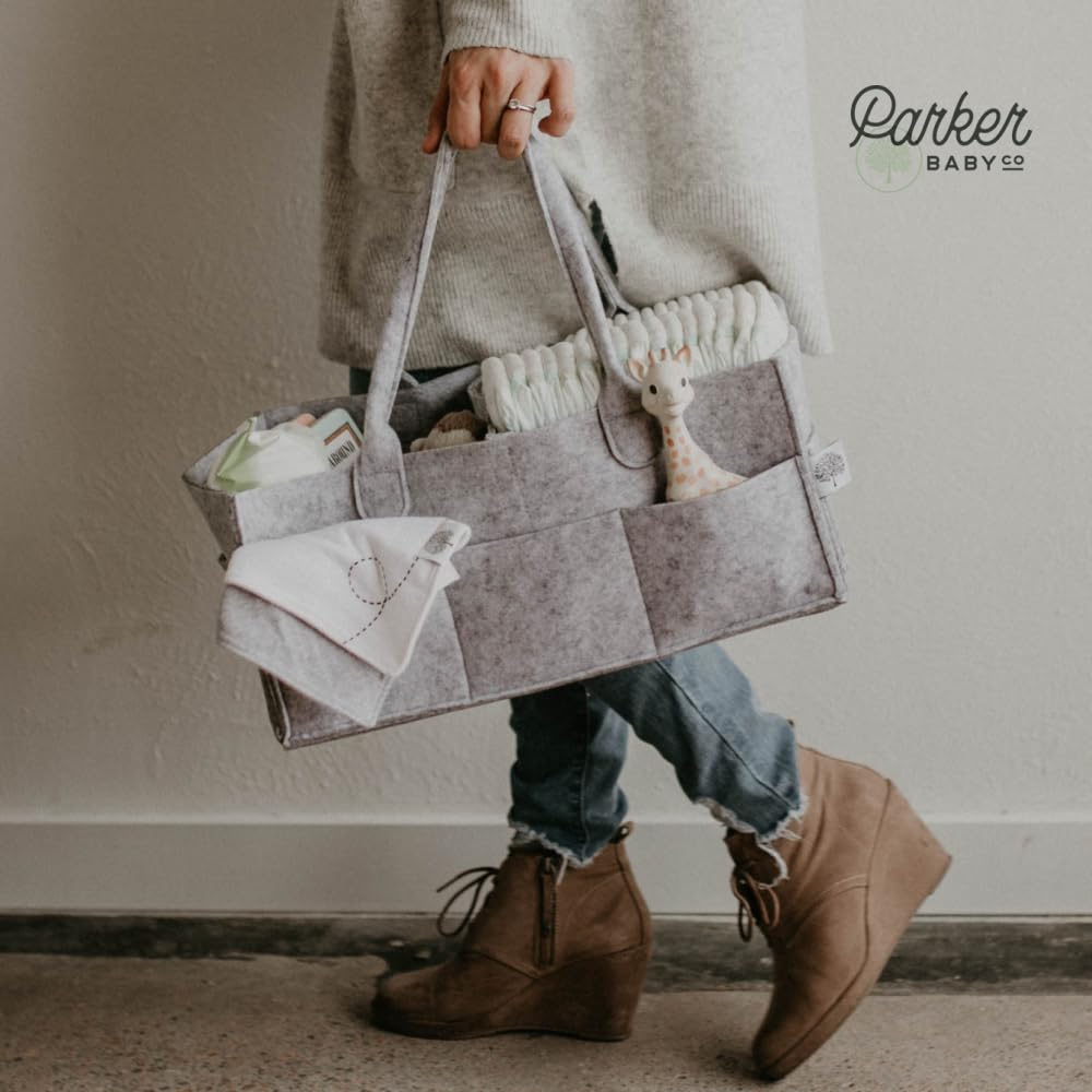 Parker Baby Diaper Caddy - Nursery Storage Bin and Car Organizer for Diapers and Baby Wipes - White, Large