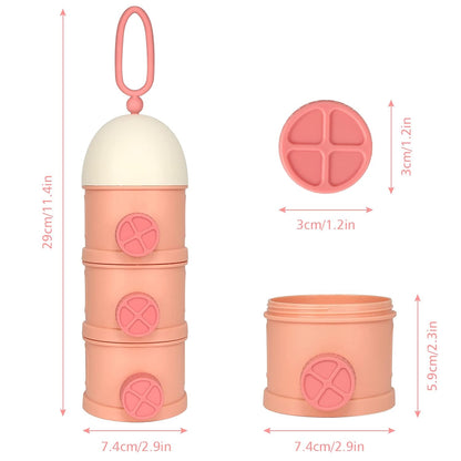 Accmor Formula Dispenser On The Go, 4 Layers Stackable Formula Container to Go, Non-Spill Portable Milk Powder Baby & Kids Snack Container, Pink