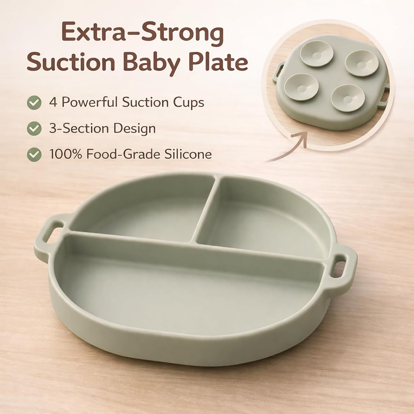 Baby Feeding Set with Silicone Divided Plate, Toy Straps, Spoon Tether, Cup Holder Strap, Anti Drop Toddler Mealtime Set for Baby Led Weaning-Blush