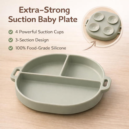 Baby Feeding Set with Silicone Divided Plate, Toy Straps, Spoon Tether, Cup Holder Strap, Anti Drop Toddler Mealtime Set for Baby Led Weaning-Blush