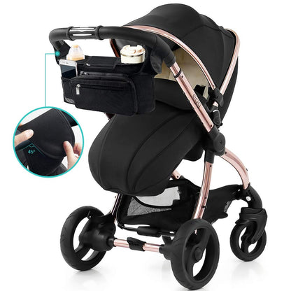 Mestron Universal Stroller Organizer Bag with Insulated Cup Holder- Detachable Zippered Bag & Adjustable Strap, Fits for All Baby Stroller Models like Uppababy, Baby Jogger, Britax, Bugaboo