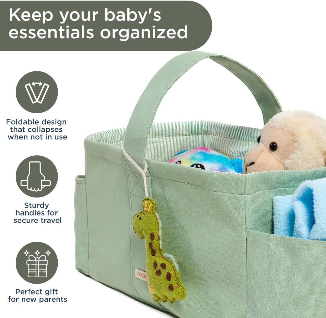 Folkulture Baby Diaper Caddy | Cotton Diaper Bag for Kids - Stylish Comfort Spacious Travel Essential Cart | Nursery Storage Bin and Car Organizer for Diapers, Wipes (Sky Blue - 15")