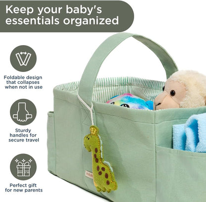Folkulture Baby Diaper Caddy | Cotton Diaper Bag for Kids - Stylish Comfort Spacious Travel Essential Cart | Nursery Storage Bin and Car Organizer for Diapers, Wipes (Sky Blue - 15")