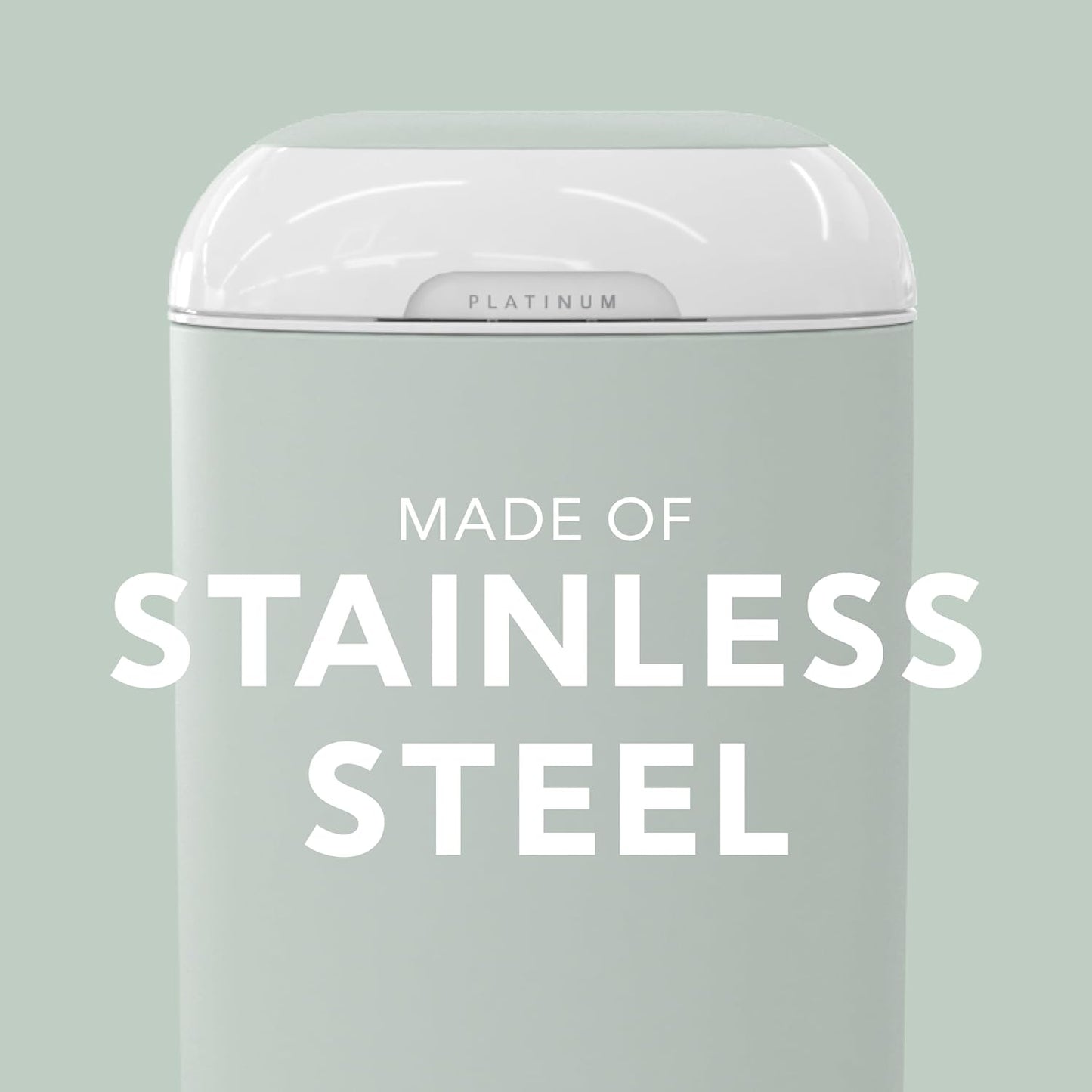 Diaper Genie Platinum Pail (Lily White) is Made in Durable Stainless Steel and Includes 1 Easy Roll Refill with 18 Bags That can Last up to 5 Months.