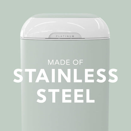 Diaper Genie Platinum Pail (Lily White) is Made in Durable Stainless Steel and Includes 1 Easy Roll Refill with 18 Bags That can Last up to 5 Months.