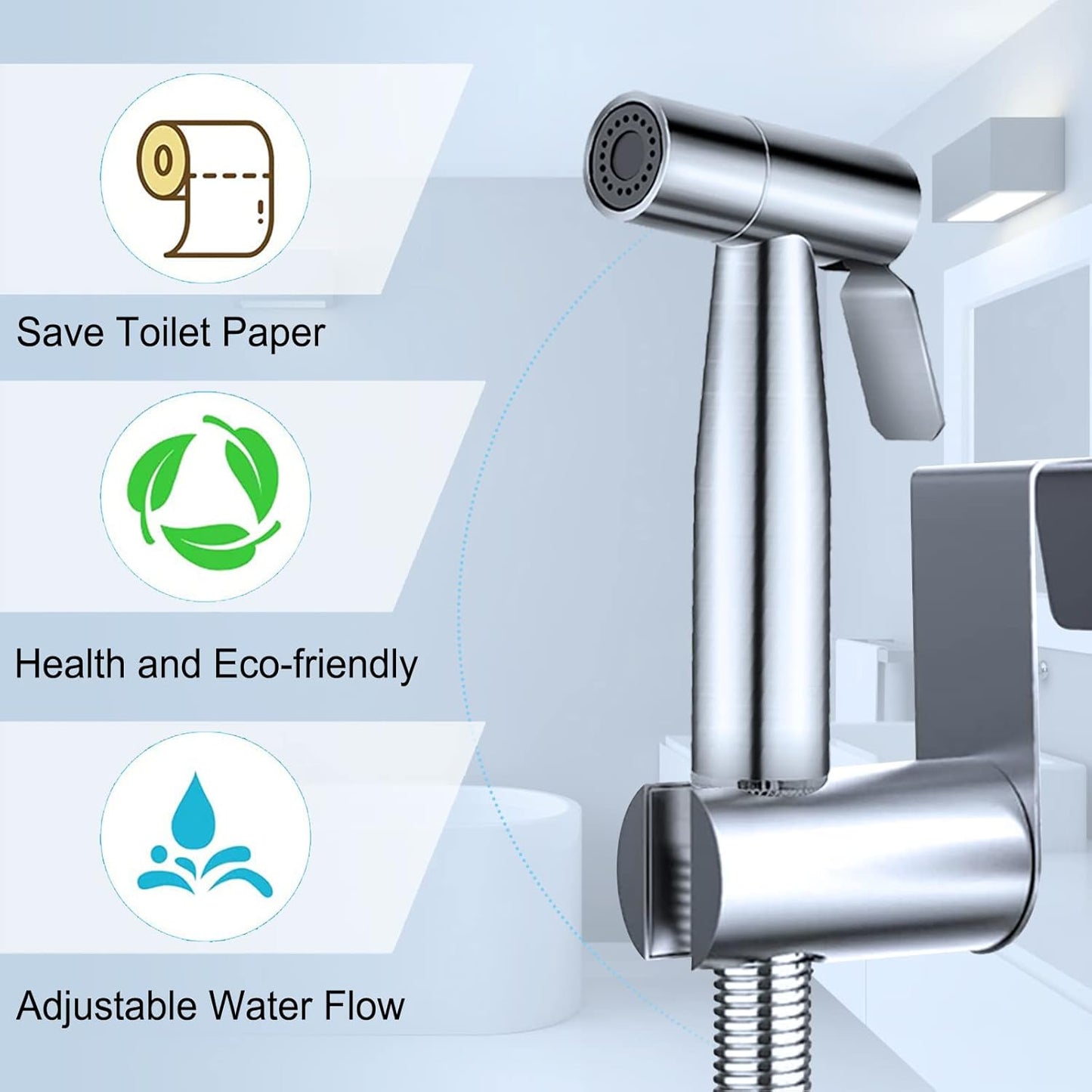 SKYBESS Bidet Sprayer for Toilet, Handheld Bidet Attachment Sprayer Set Bathroom Sprayer with Bidet Hose, Stainless Steel Durable Cloth Diaper Sprayer for Baby Wash Feminine Wash