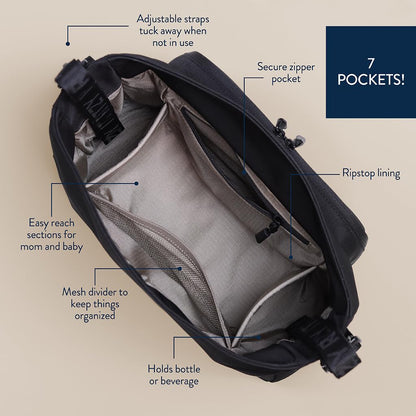 Itzy Ritzy Belong Cargo Caddy for Strollers & Wagons – Convertible Stroller Organizer and Crossbody Bag With Adjustable & Removable Strap, Bottle Holders, Smart Storage Pockets & Secure Straps (Mocha)
