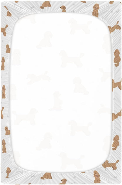 Fitted Crib Sheets White Bears with Clouds Stretchy Portable Playard Sheets for Baby Toddler, Breathable Soft Mini Crib Mattress 39 x 27 in for Boys and Girls