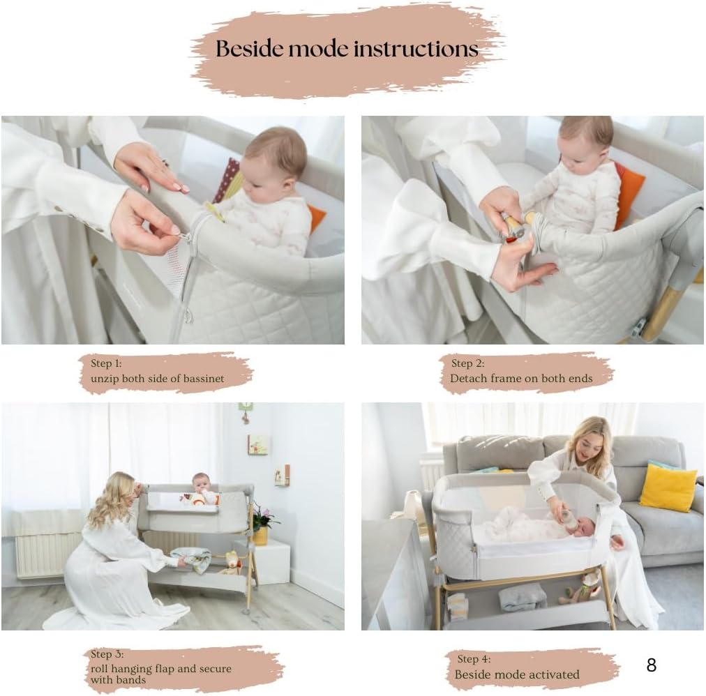 BaeBae Goods 3 in 1 Baby Bassinet with Wheels, Portable Bedside Sleeper for Baby 3 Adjustable Heights & Foam Mattress, Bedside Crib for Newborns & Infants with Storage Basket, Carry Bag Included