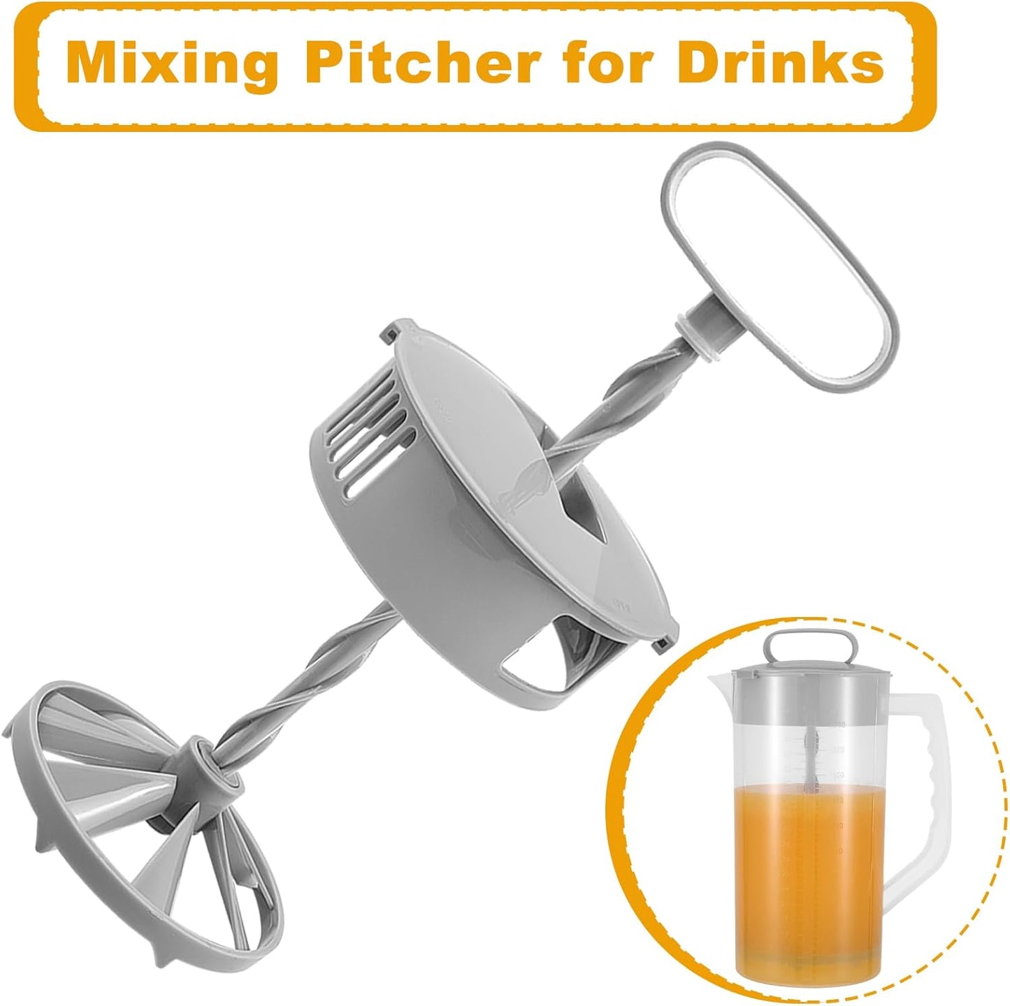 Mixing Pitcher with Plunger Mixer 2 QT/64OZ Plastic Water Pitcher with Lid & Clean Sponge, Angled Plastic Blades and Adjustable Mixer Plunger for Mix Juice, Milk,Tea, Beverage Container