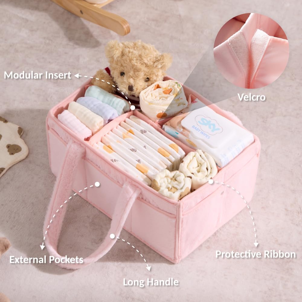 luxury little Soft Baby Diaper Caddy Organizer, Nursery Storage Basket with Removable Divider, Portable Baby Diapers Basket, Gifts for New Parent, Baby Shower (Baby Blue)