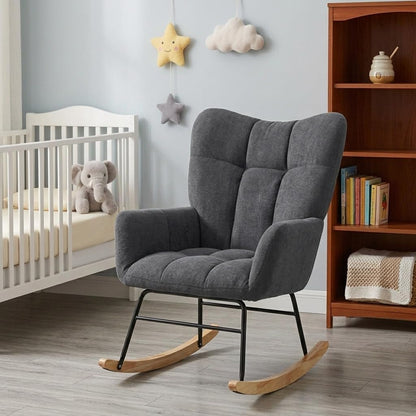 Nursery Rocking Chair, Rocking Chairs for Nursery, Baby Rocker Chair, Glider Rocker, Anti-Tip Safety Design, 440 Lb Weight Capacity, Cotton Fabric Cover, White