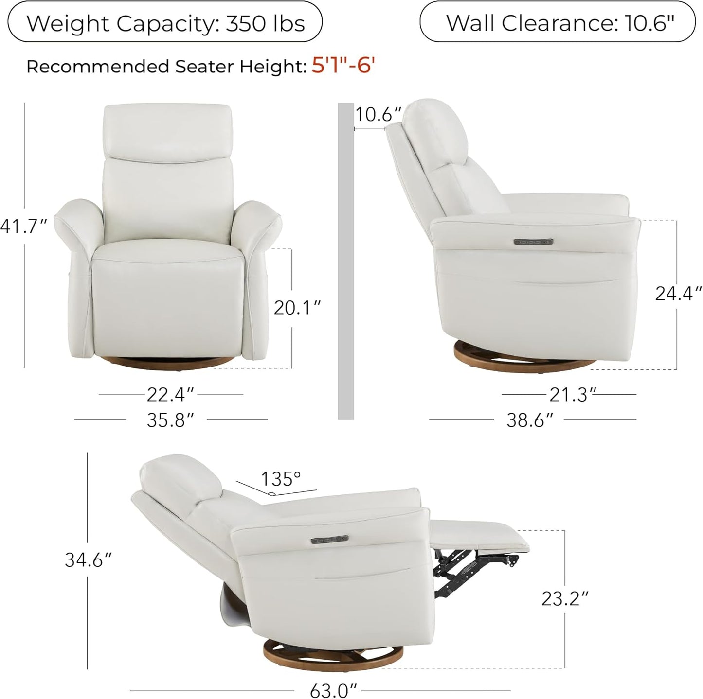 CHITA Power Recliner Chair, Electric Triple-Motor Swivel Glider Nursery Rocking Chair with Adjustable Power Headrest and Lumbar Support, GREENGARD Gold Certified, Solid Wood Base, Khaki Grey