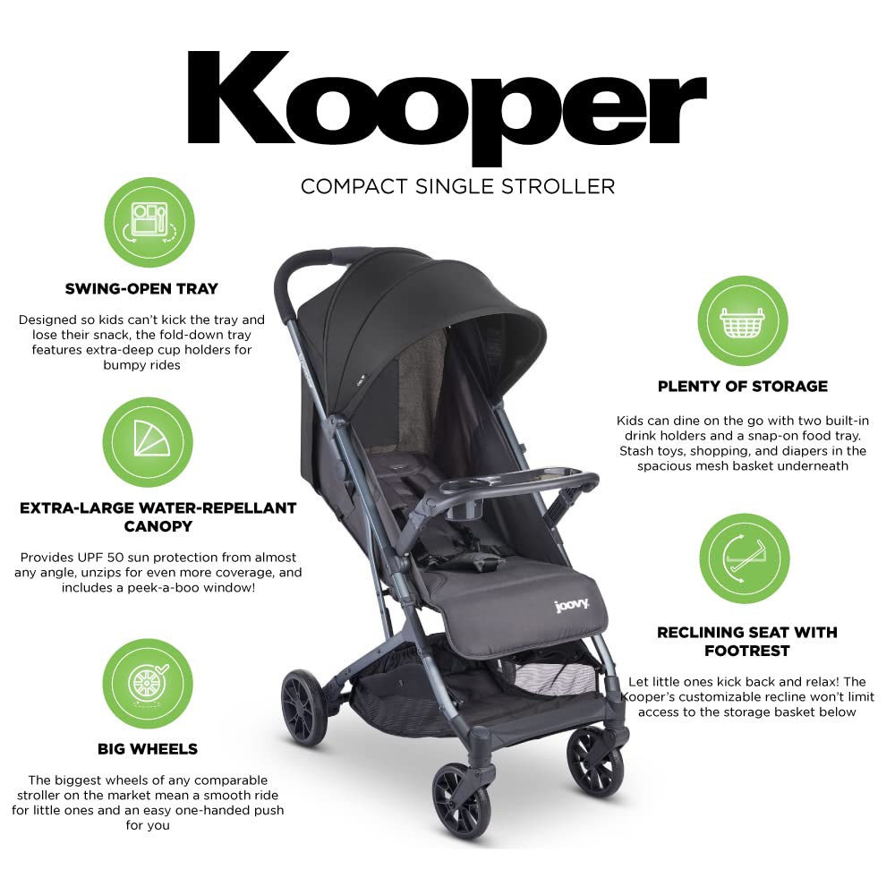 Joovy Kooper X2 Double Stroller, Lightweight Travel Stroller, Compact Fold with Tray, Black