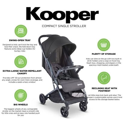 Joovy Kooper X2 Double Stroller, Lightweight Travel Stroller, Compact Fold with Tray, Black