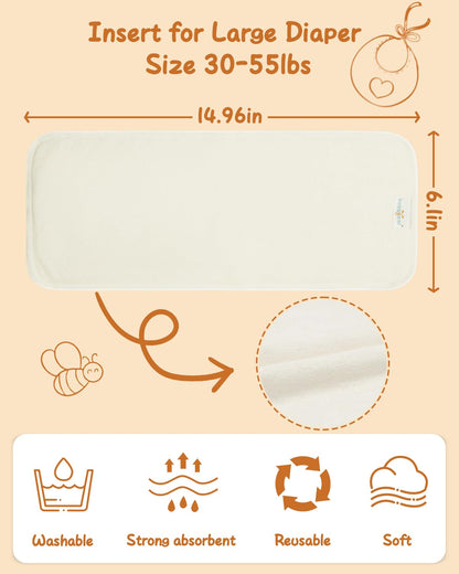 Babygoal Reusable Cloth Diaper Inserts Pack of 12, Absorbent & Breathable Liners, 3-Layer Microfiber Inserts for Cloth Diapers