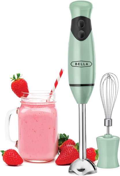 BELLA Immersion Hand Blender, Portable Mixer with Whisk Attachment - Electric Handheld Juicer, Shakes, Baby Food and Smoothie Maker, Stainless Steel, Black