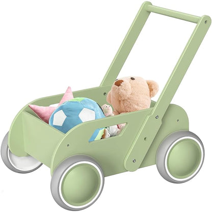 HOMEKOL Wooden Baby Walker,Baby Push Walker, Adjustable Speed Baby Walker for Boys and Girls, Baby Activity Center, Gift for Birthday, Christmas and New Year Green