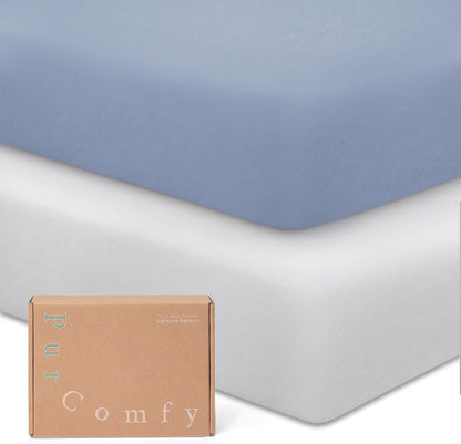 Supersoft Pack and Play Sheets Fitted, Premium Bamboo Viscose Mini Crib Sheets, Pack N Play Mattress Sheets, Graco Playard Baby Sheets Neutral for Boys Girls, 5'' Deep Pocket 2-Pack
