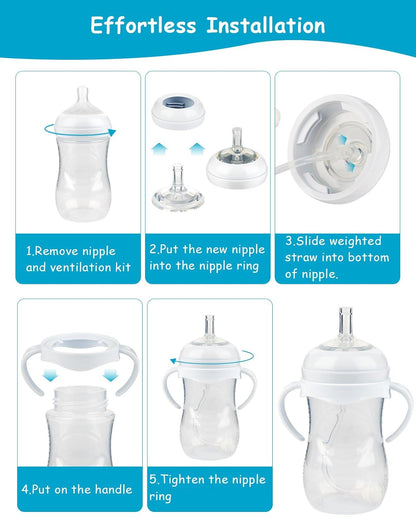 Straw Cup Soft Conversion Kit for Philips Avent Natural Baby Bottle, Toddler Transition Kit with Silicone Straw Top Nipple, Weighted Straw, Bottle Handle, Cleaning Brush, Spill-Proof, BPA-Free, 3-Pack