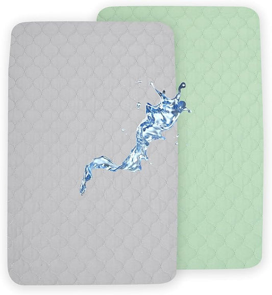 david's kids 2 Pack 38''x25'' Waterproof Mini Crib Mattress Protector, Fitted Pack N Play, Playard and Mini Crib Mattresses, Ultra Soft Breathable Pad Cover for Boys Girls Neutral, Grey & Sage Green