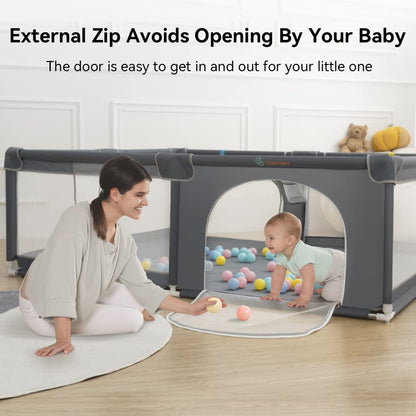COMOMY Playpens for Babies and Toddlers, Small Baby Play Pens, Activity Center for Safe and Non-Slip Baby Fence, Full Mesh Design, Indoor & Outdoor Kids Activity Center (Dark Grey, 36"x36")