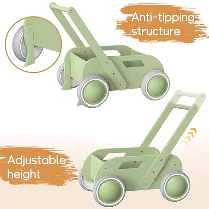 HOMEKOL Wooden Baby Walker,Baby Push Walker, Adjustable Speed Baby Walker for Boys and Girls, Baby Activity Center, Gift for Birthday, Christmas and New Year Green