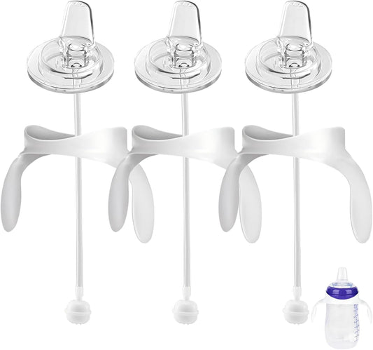 Spout Sippy Cup Conversion Kit for Lansinoh Baby Bottles, Soft Top and Weighted Ball Transition with Handles Converter 6m+, Set of 3