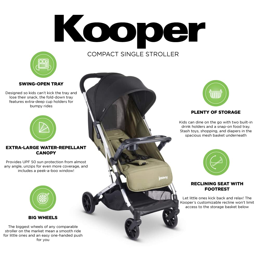 Joovy Kooper X2 Double Stroller, Lightweight Travel Stroller, Compact Fold with Tray, Black