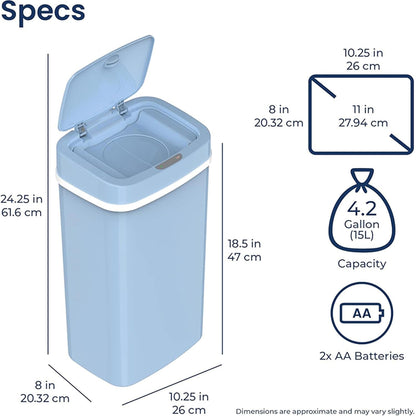 Smart Odor-Resistant Diaper Pail Trash Can with Motion Sensor Lid, Double Seal Odor Control, Removable Inner Shield, Battery Operated Bin,Quiet Auto Open Close,Home Hygiene Organizer (Blue)
