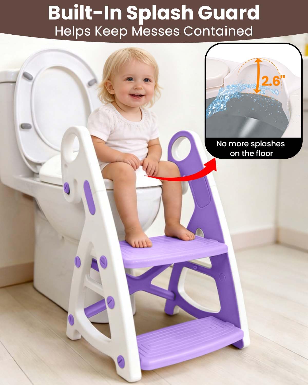 Potty Training Seat, Primlect Upgrade Ultra-Stable Toddler Toilet Seat for Kids Boys Girls, 2 in 1 Potty Training Toilet with Step Stool, Adjustable Seat and Ladder, Non-Slip Pad, Splash Guard (Grey)