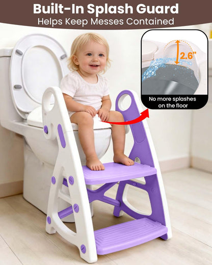 Potty Training Seat, Primlect Upgrade Ultra-Stable Toddler Toilet Seat for Kids Boys Girls, 2 in 1 Potty Training Toilet with Step Stool, Adjustable Seat and Ladder, Non-Slip Pad, Splash Guard (Grey)