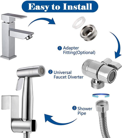Handheld Bidet Sprayer Toilet Bathroom- Stainless Steel Sprayer Shattaf Toilet Bidet Shower Head for Bathroom Sink or Toilet - with Faucet Dispenser,59in Hose and Bracket Holder