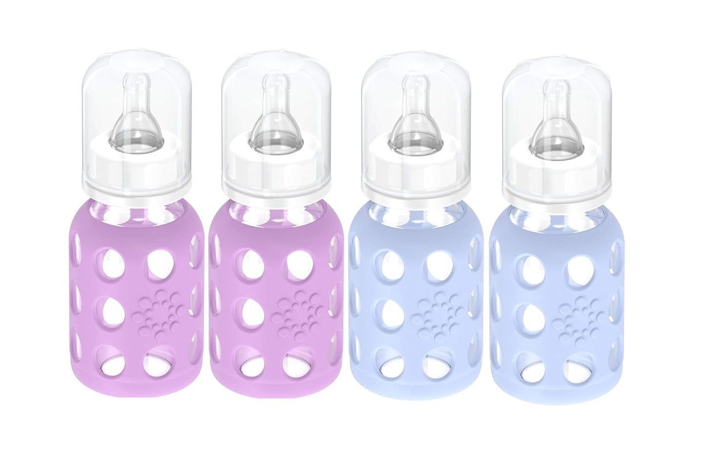 Lifefactory Glass Baby Bottle BPA Free | Protective Silicone Sleeve | 4 oz Pack of 2 | Cantaloupe, Banana