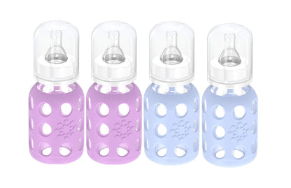 Lifefactory Glass Baby Bottle BPA Free | Protective Silicone Sleeve | 4 oz Pack of 2 | Cantaloupe, Banana