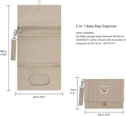 MOMIGO Baby Diaper Bag Organizer Pouches Waterproof Mini Diaper Bag - 2 pcs/set Foldable Hanging Bag Reusable, Washable or Cloth Diapers, with Gift for Baby Shower (Khaki（A）)