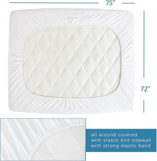 Short King Terry Mattress Protector Waterproof for 72''×75'' up to 14'' Depth, Ultra Soft & Breathable Smooth Top Fitted Mattress Cover Skin-Friendly Machine Washable